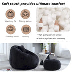 HOMEFUN Fauteuil poire rond en chenille, doux et confortable, avec pouf et oreiller