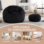 HOMEFUN Fauteuil poire rond en chenille, doux et confortable, avec pouf et oreiller
