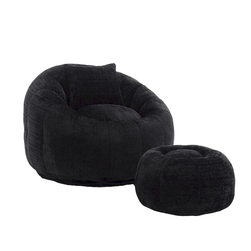 HOMEFUN Fauteuil poire rond en chenille, doux et confortable, avec pouf et oreiller