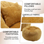 HOMEFUN Fauteuil poire rond en chenille, doux et confortable, avec pouf et oreiller