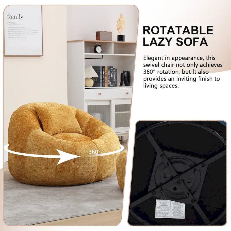 HOMEFUN Fauteuil poire rond en chenille, doux et confortable, avec pouf et oreiller