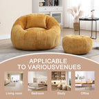 HOMEFUN Fauteuil poire rond en chenille, doux et confortable, avec pouf et oreiller