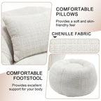 HOMEFUN Fauteuil poire rond en chenille, doux et confortable, avec pouf et oreiller