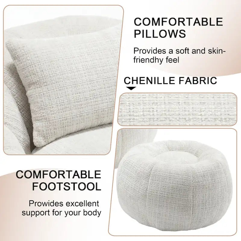 HOMEFUN Fauteuil poire rond en chenille, doux et confortable, avec pouf et oreiller