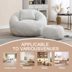 HOMEFUN Fauteuil poire rond en chenille, doux et confortable, avec pouf et oreiller