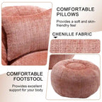 HOMEFUN Fauteuil poire rond en chenille, doux et confortable, avec pouf et oreiller