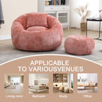 HOMEFUN Fauteuil poire rond en chenille, doux et confortable, avec pouf et oreiller