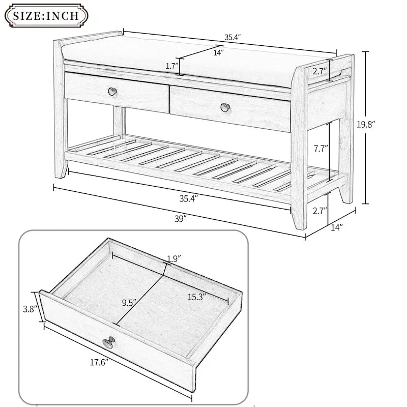 Banc de rangement pour entrée