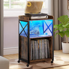 Moasis Record Player Turntable Stand Wheeled with LED Light, Charging Station