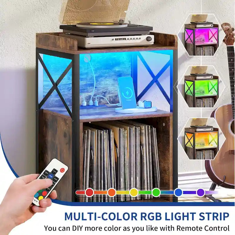 Moasis Record Player Turntable Stand Wheeled with LED Light, Charging Station
