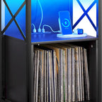 Moasis Record Player Turntable Stand Wheeled with LED Light, Charging Station