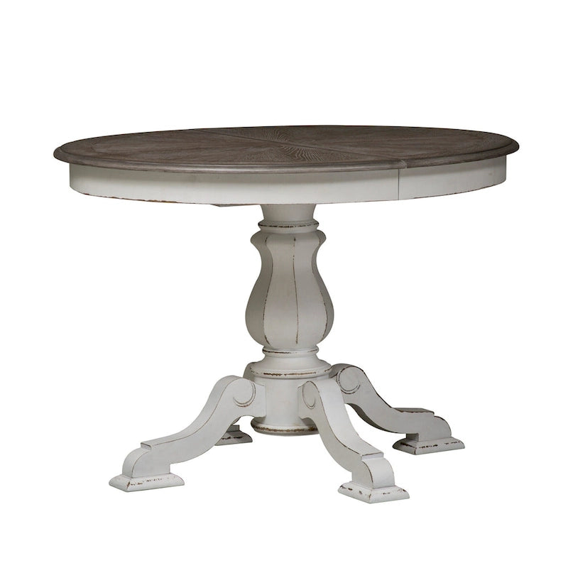 Magnolia Manor Round Pedestal Dining Table with Expandable Leaves - 2 Finishes