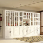 Buffet combiné 78,7H avec vaisselier, bibliothèque, vitrine, portes vitrées, blanc
