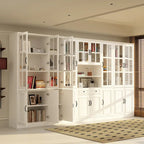 Buffet combiné 78,7H avec vaisselier, bibliothèque, vitrine, portes vitrées, blanc