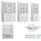 Buffet combiné 78,7H avec vaisselier, bibliothèque, vitrine, portes vitrées, blanc