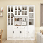 Buffet combiné 78,7H avec vaisselier, bibliothèque, vitrine, portes vitrées, blanc