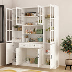 Buffet combiné 78,7H avec vaisselier, bibliothèque, vitrine, portes vitrées, blanc