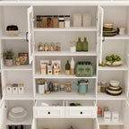 Buffet combiné 78,7H avec vaisselier, bibliothèque, vitrine, portes vitrées, blanc