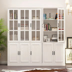 Buffet combiné 78,7H avec vaisselier, bibliothèque, vitrine, portes vitrées, blanc