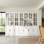 Buffet combiné 78,7H avec vaisselier, bibliothèque, vitrine, portes vitrées, blanc