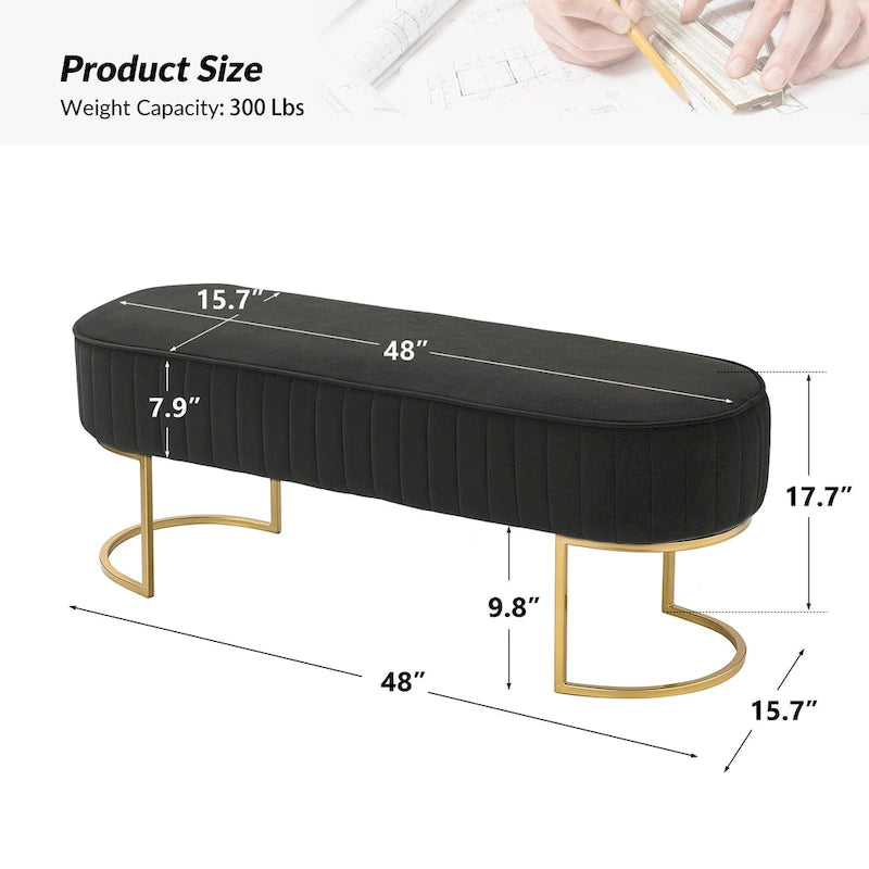 Banc large Justo 48 avec piètement en métal