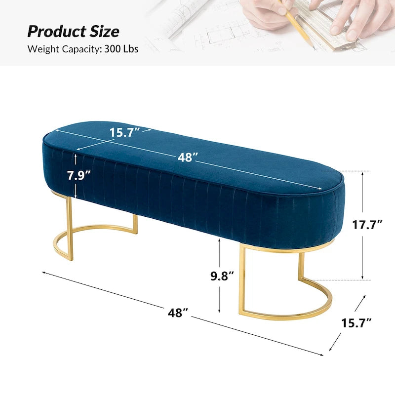 Banc large Justo 48 avec piètement en métal