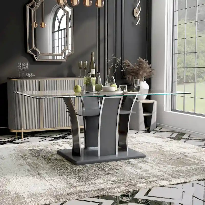Furniture of America Resk Modern 72-inch Glass Top Wood Dining Table