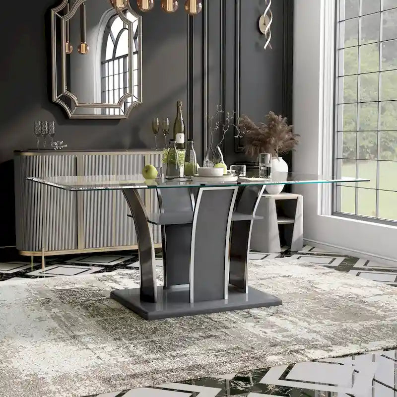 Furniture of America Resk Modern 72-inch Glass Top Wood Dining Table