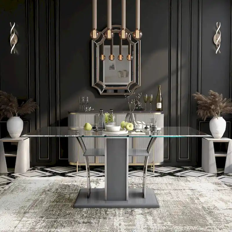 Furniture of America Resk Modern 72-inch Glass Top Wood Dining Table