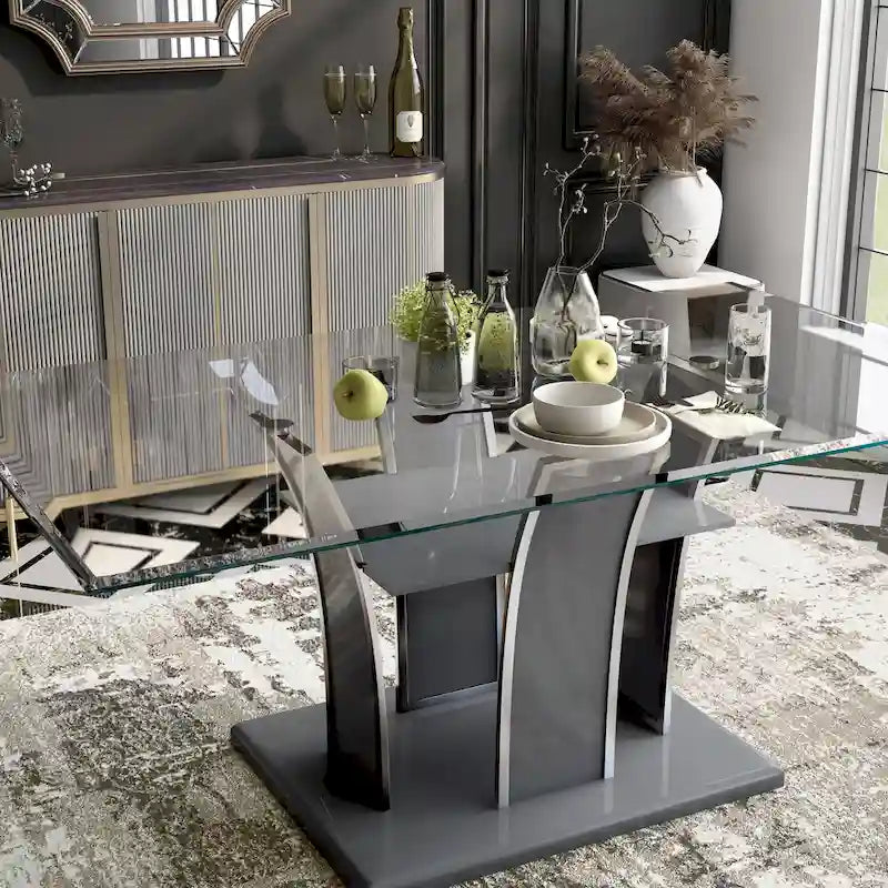 Furniture of America Resk Modern 72-inch Glass Top Wood Dining Table