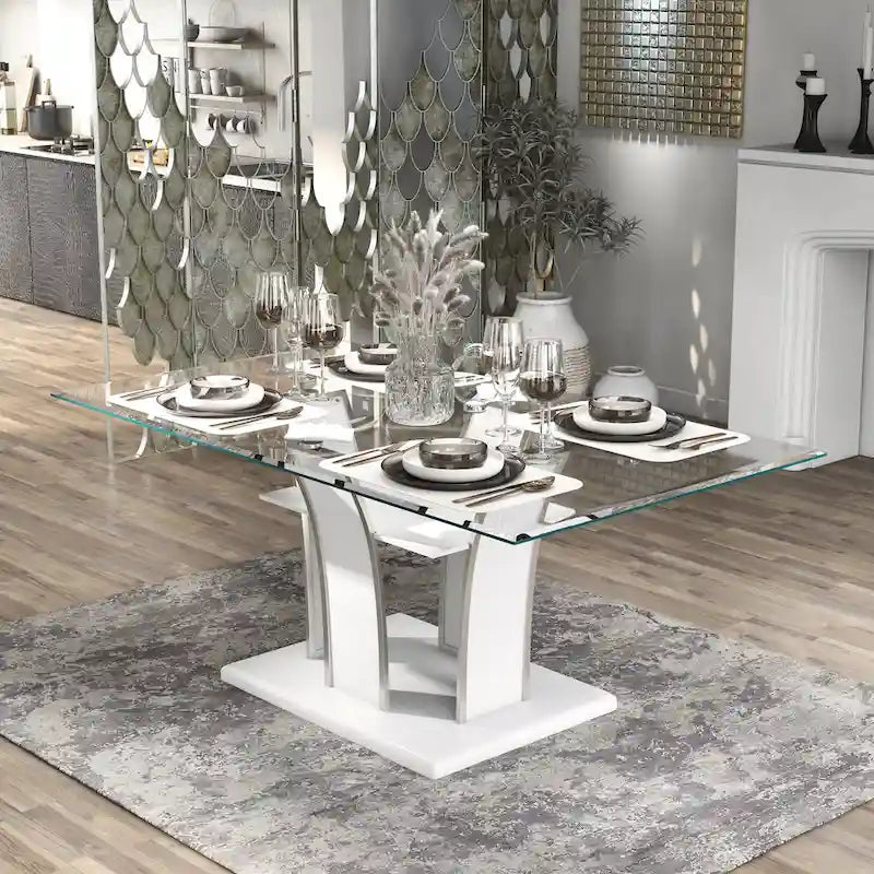 Furniture of America Resk Modern 72-inch Glass Top Wood Dining Table