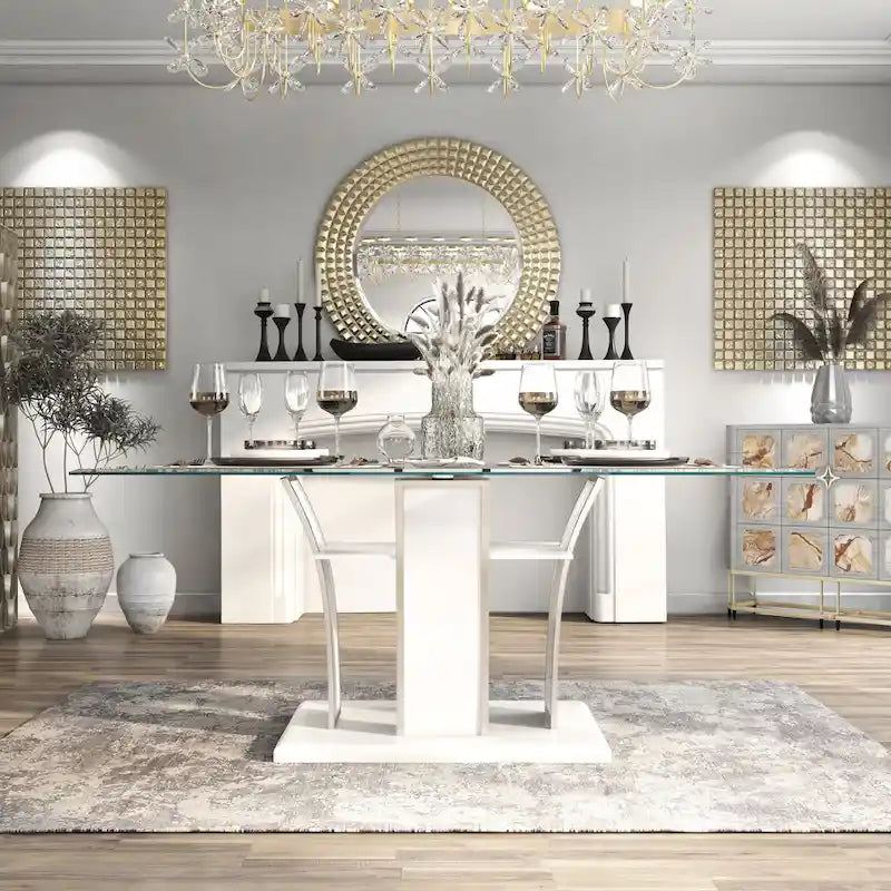Furniture of America Resk Modern 72-inch Glass Top Wood Dining Table