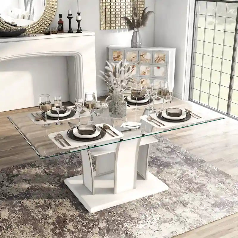 Furniture of America Resk Modern 72-inch Glass Top Wood Dining Table