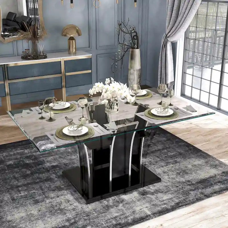 Furniture of America Resk Modern 72-inch Glass Top Wood Dining Table