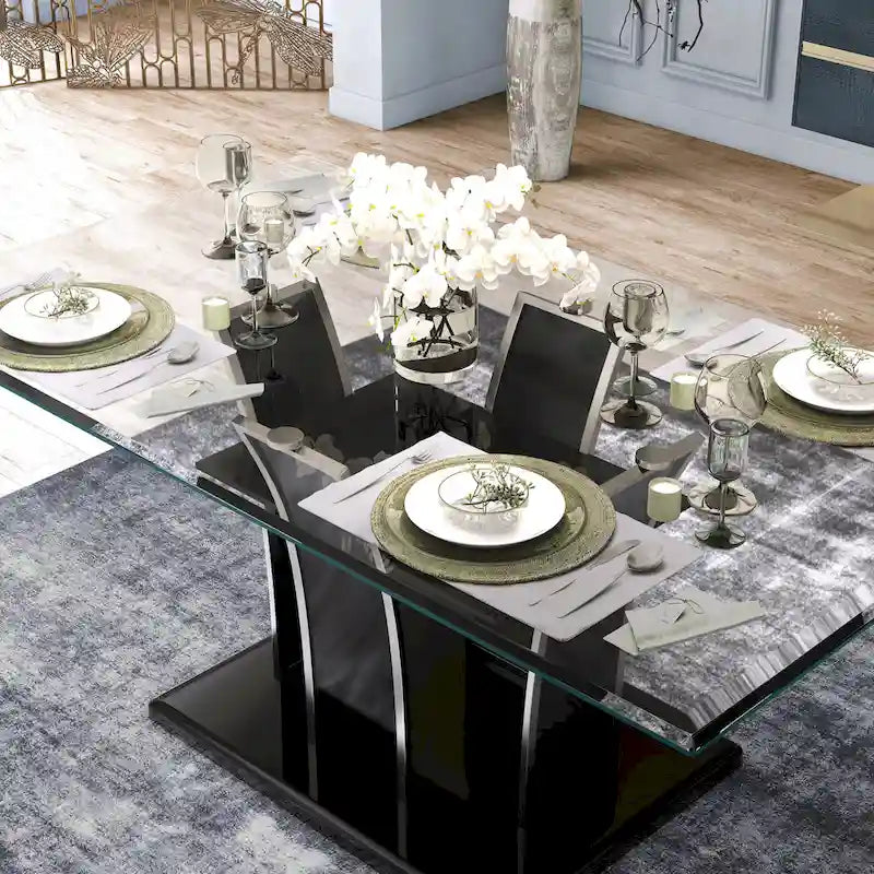Furniture of America Resk Modern 72-inch Glass Top Wood Dining Table