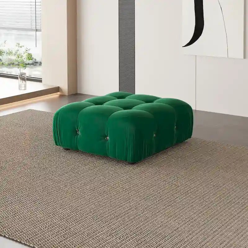 L-Shaped Velvet Sectional Sofa with Ottoman