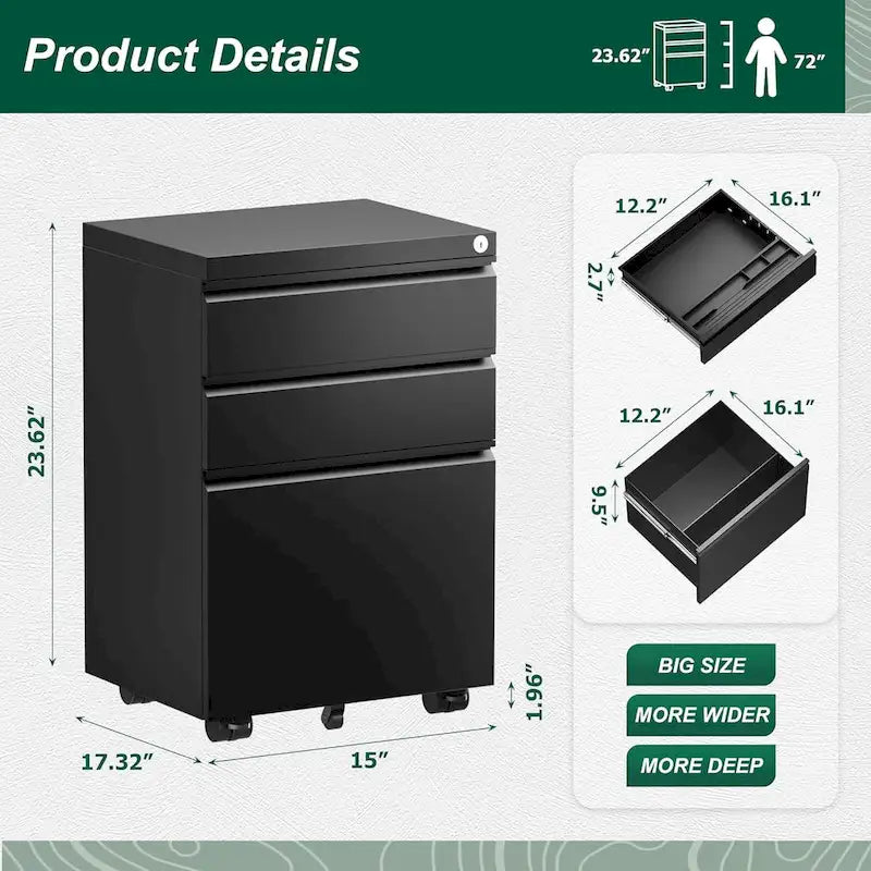 3 Drawer Mobile/Vertical File Cabinet for Home Office