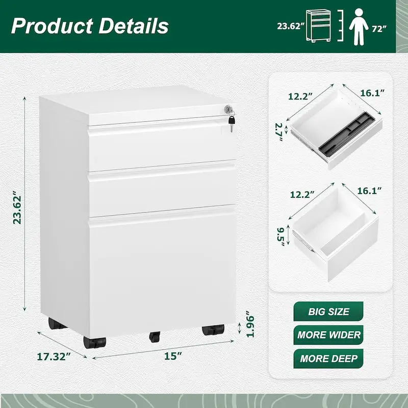 3 Drawer Mobile/Vertical File Cabinet for Home Office