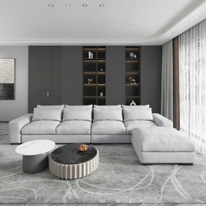 Canapé sectionnel modulaire moderne, gris clair/bleu foncé