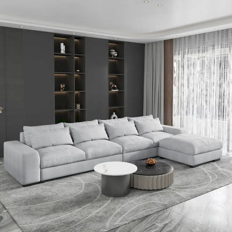 Canapé sectionnel modulaire moderne, gris clair/bleu foncé