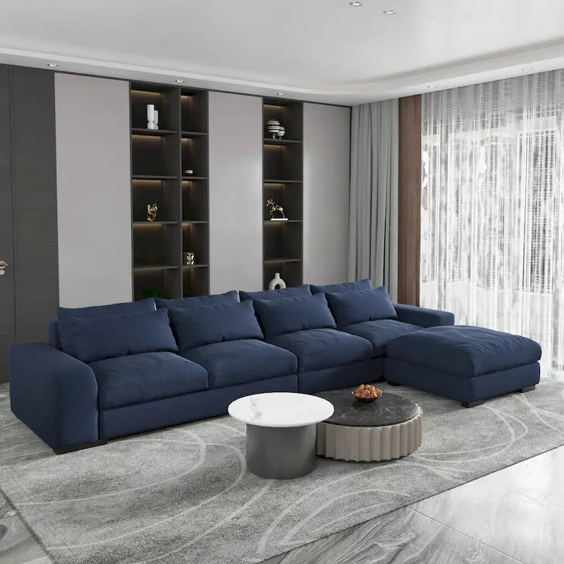 Canapé sectionnel modulaire moderne, gris clair/bleu foncé