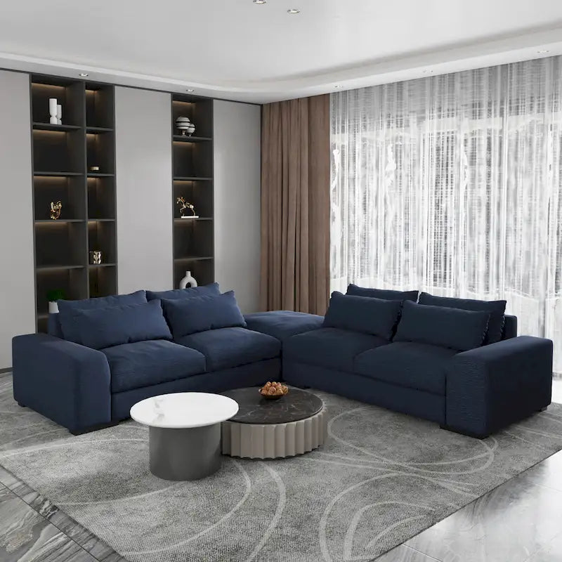 Canapé sectionnel modulaire moderne, gris clair/bleu foncé