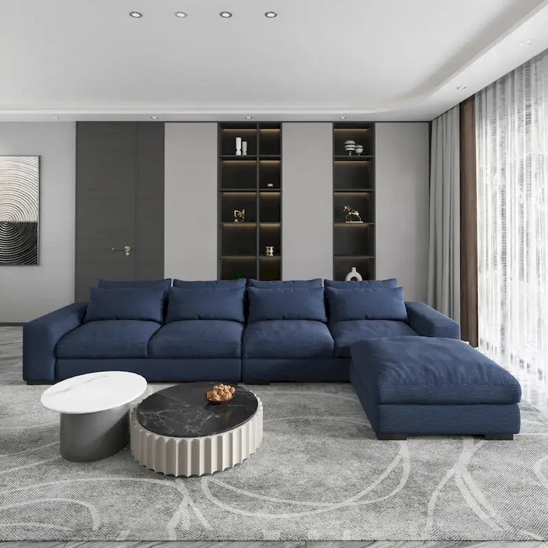 Canapé sectionnel modulaire moderne, gris clair/bleu foncé