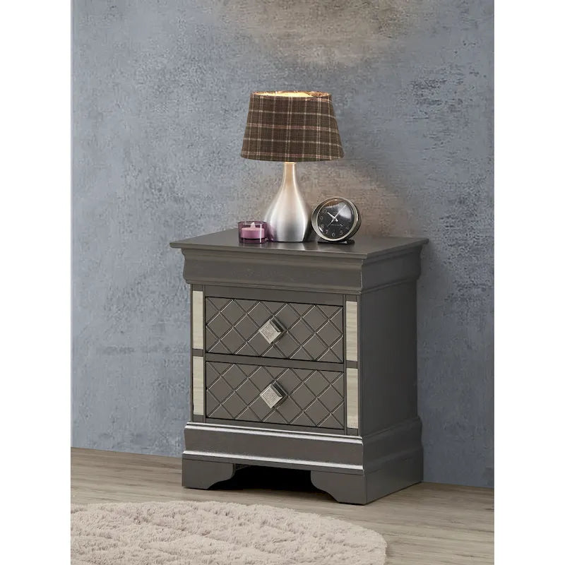 Table de chevet Verona en bois avec miroir et 2 tiroirs