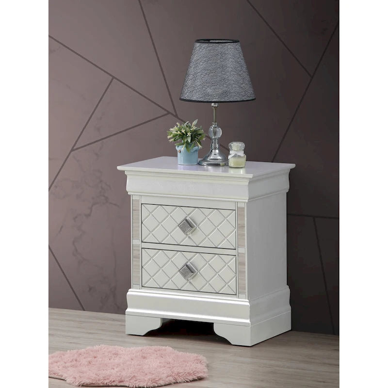 Table de chevet Verona en bois avec miroir et 2 tiroirs