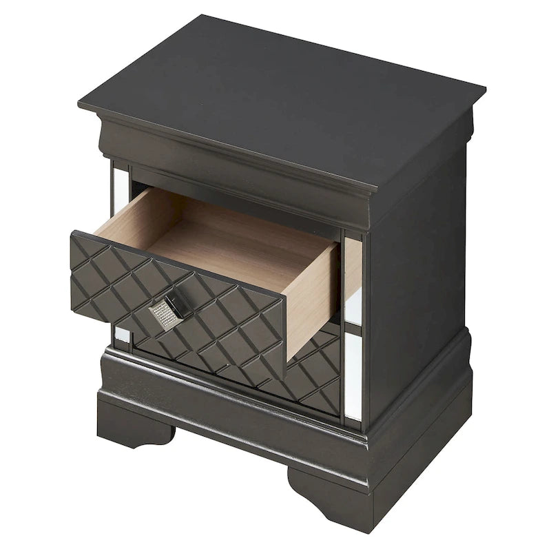 Table de chevet Verona en bois avec miroir et 2 tiroirs
