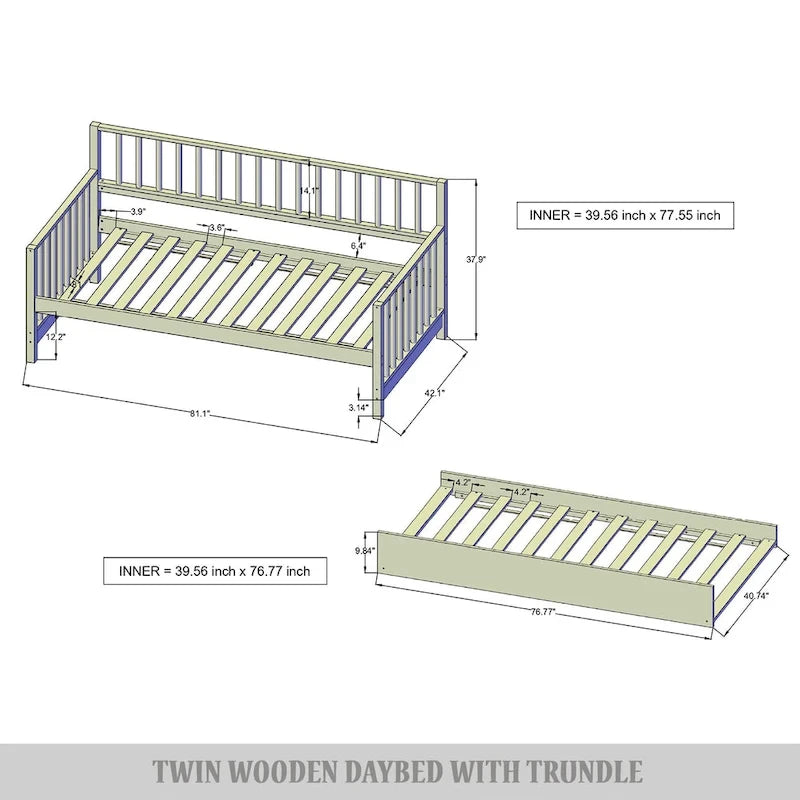 Lit de repos classique en bois de taille double CraftPorch avec lit gigogne