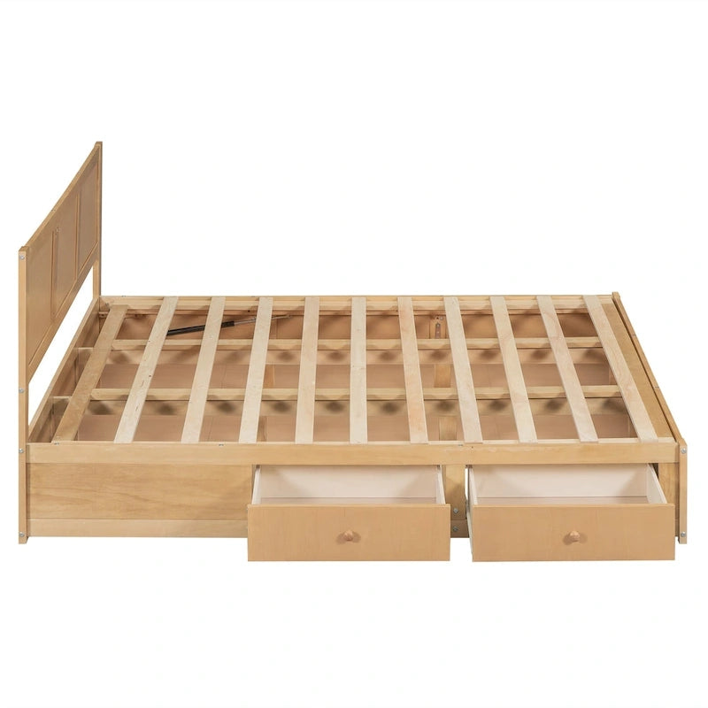 Wood Platform Bed with Underneath Storage and 2 Drawers
