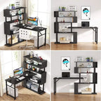 Bureau en L réversible avec étagères de rangement pour bureau à domicile