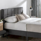 Cadre de lit plateforme matelassé carré gris King Priage by ZINUS